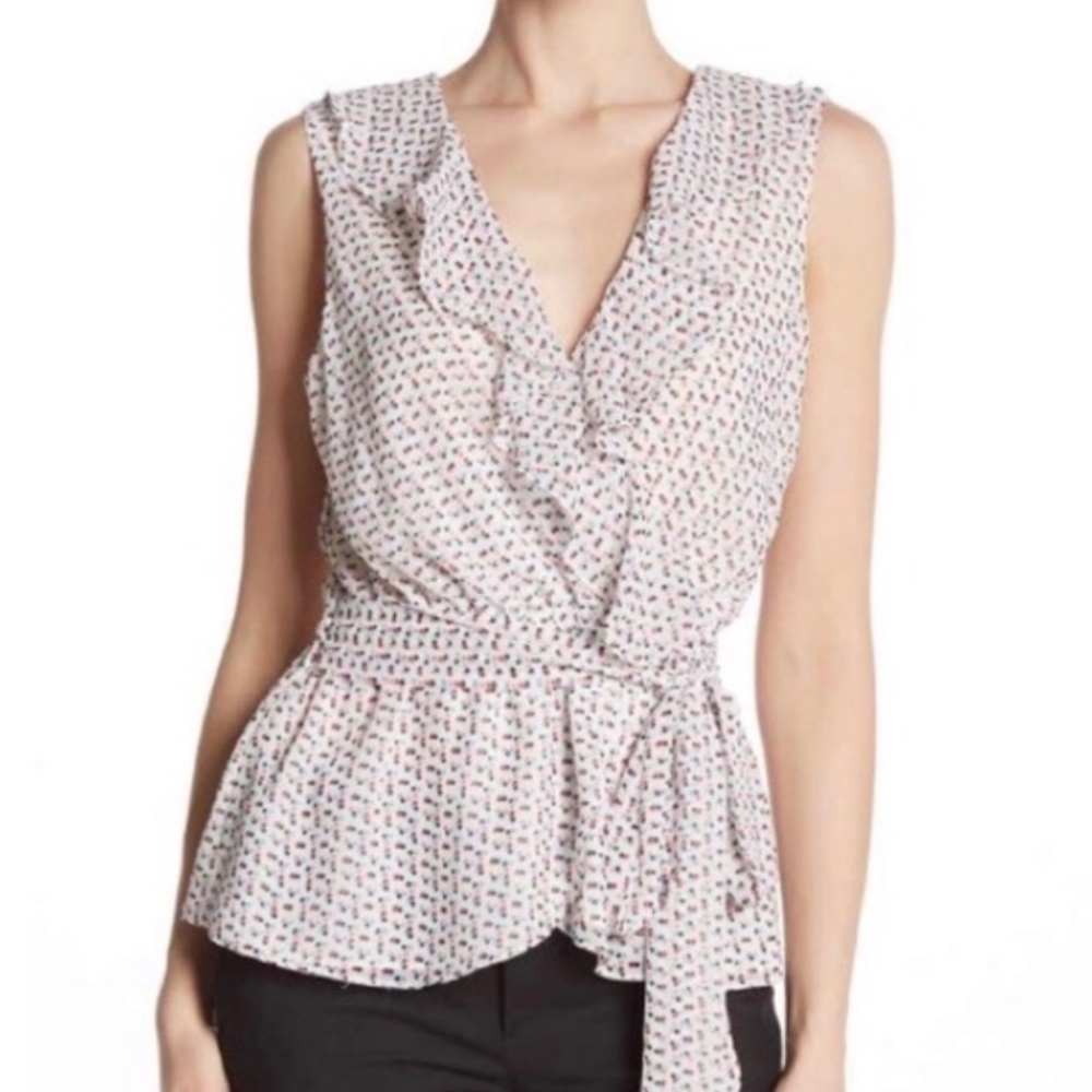 Max Studio Sleeveless Ruffle Polka Dot Blouse
